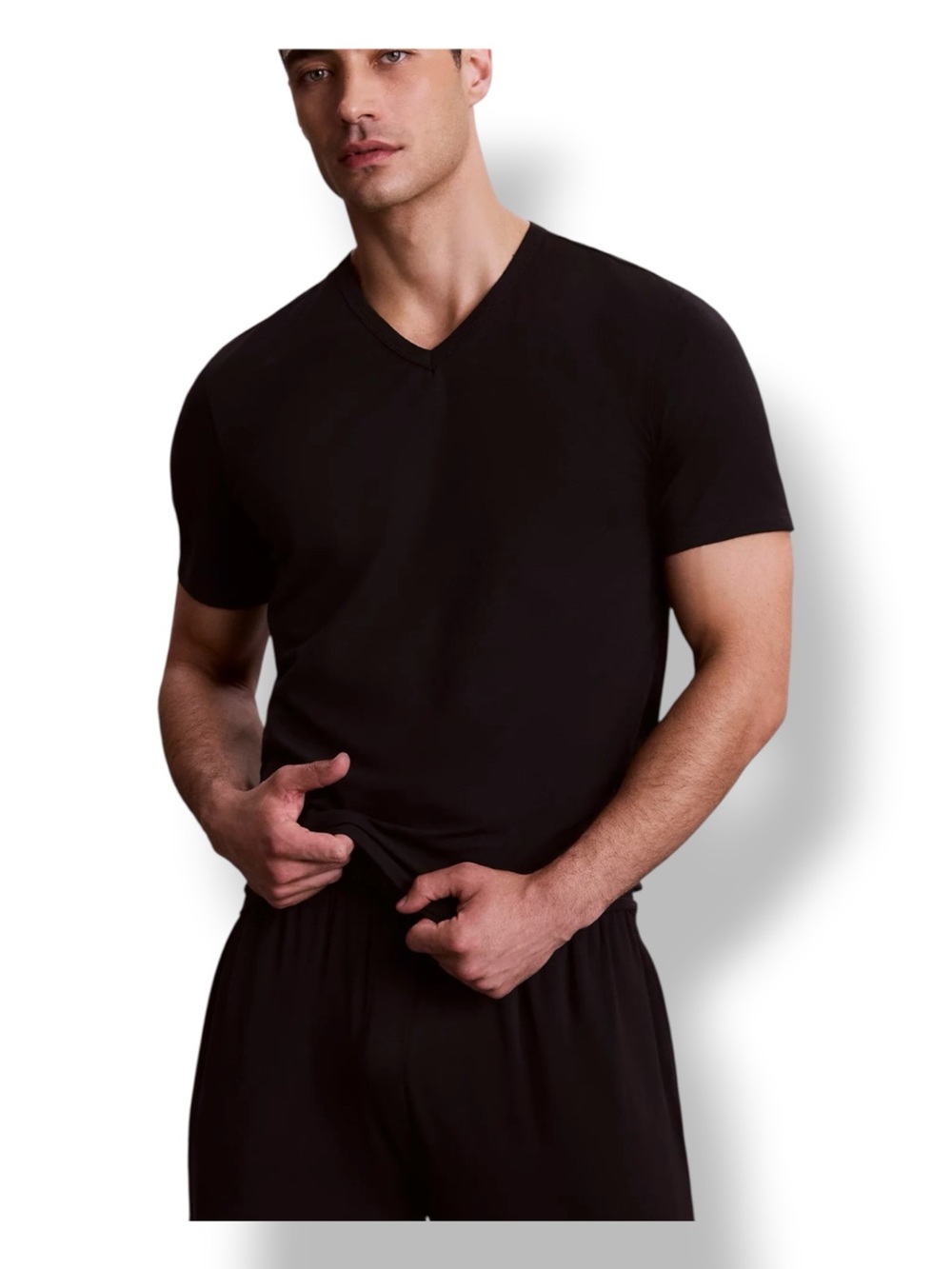 Calvin Klein Mens Classic Short Sleeve V Neck T-Shirt Basics Cotton  Black XL